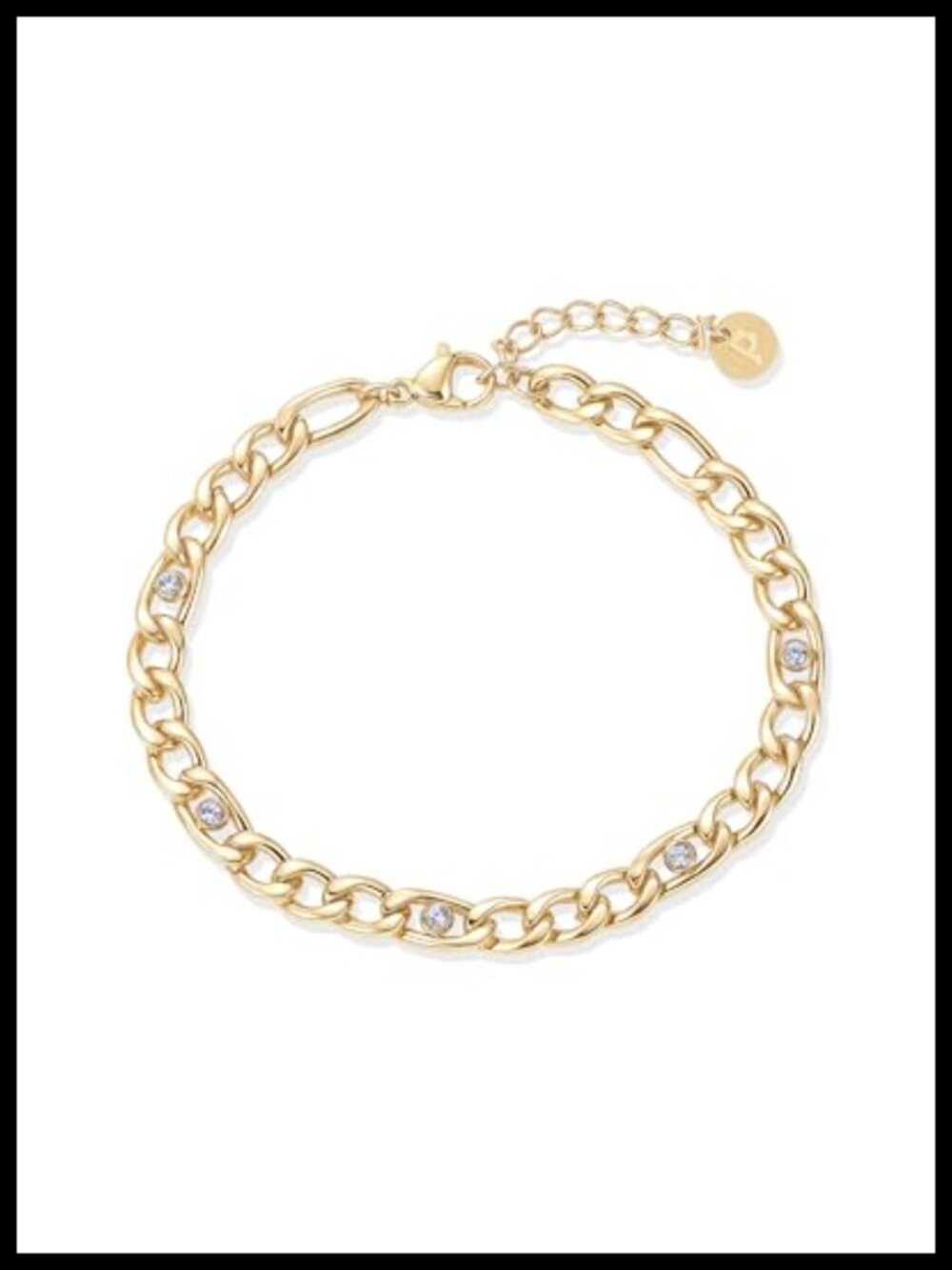 Waterproof 14K Gold Plated Curb Chain Bracelet for Women with Cubic Zirconia